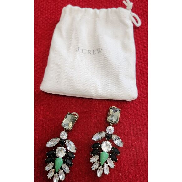 J.Crew Statement Clip-On Earrings With Crystals & Green Accents - Picture 5 of 8
